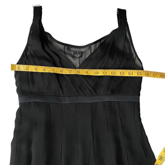 Vintage Anne Klein 100% Silk Sleeveless Dress Sz 4 Black Lined Flare Par… - Picture 4 of 7